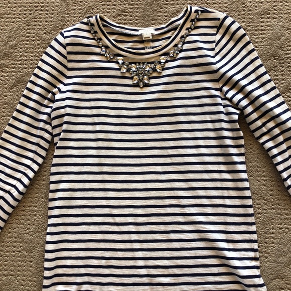 J.Crew long sleeve statement necklace stripe tee - Picture 1 of 2